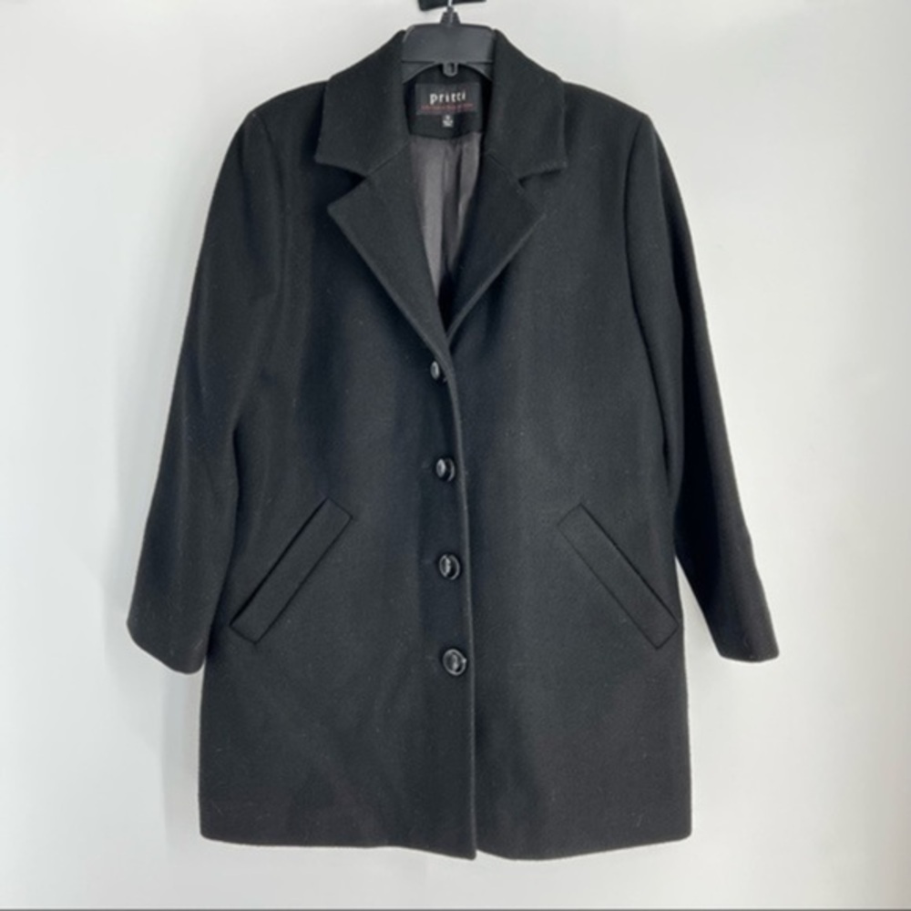PRITTI Black Wool Blend Button Front Peacoat Womens Size 14